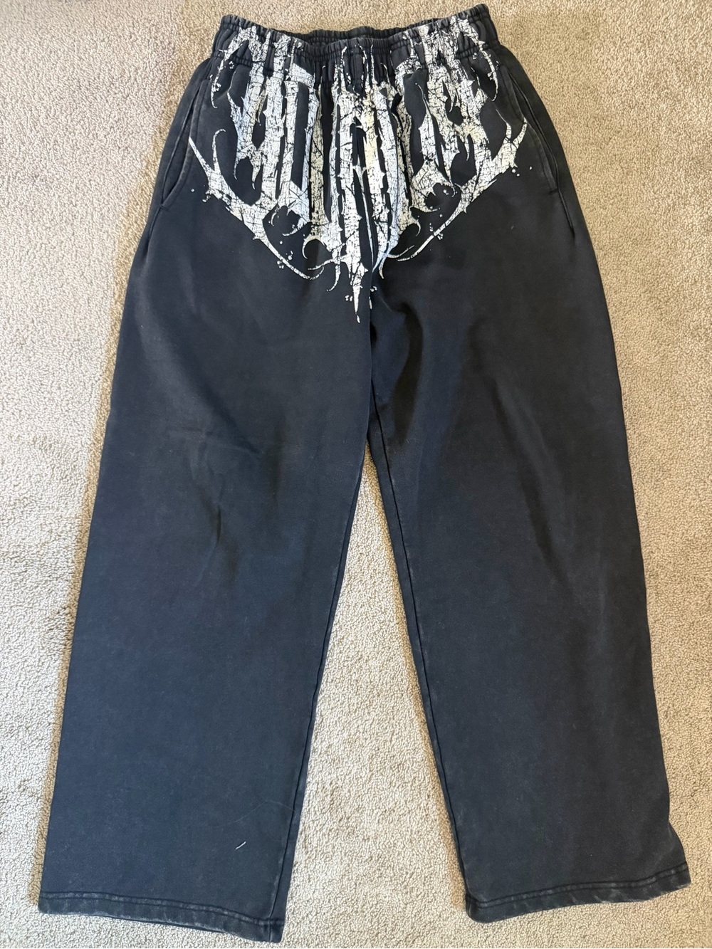 YoungLA Black Sweatpants with White Graphic Waist Detail